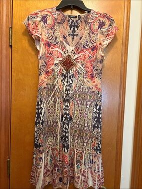 Apt. 9 Paisley V-Neck Midi Dress in Black, Coral, Cream